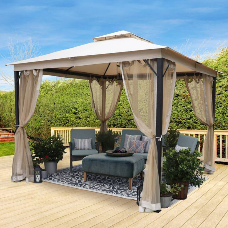 10 Ft. W x 10 Ft. D Outdoor Patio Gazebo, 2-Tier Vented Canopy with UPF 50+ Waterproof & Fire-Resistant Cover