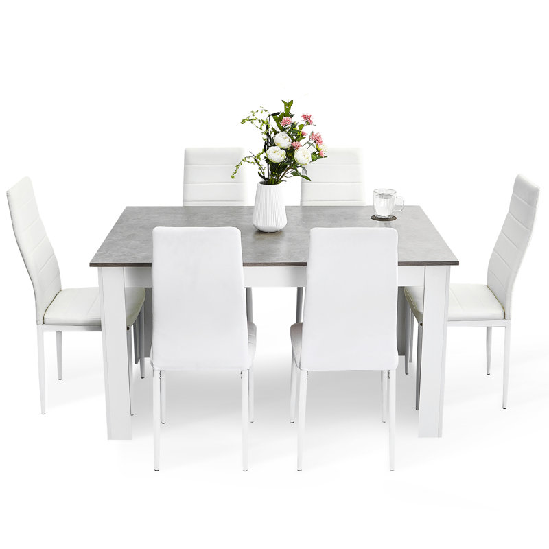 Elfredia 6 Person 73Cm Height Wood Dining Set, White, Grey
