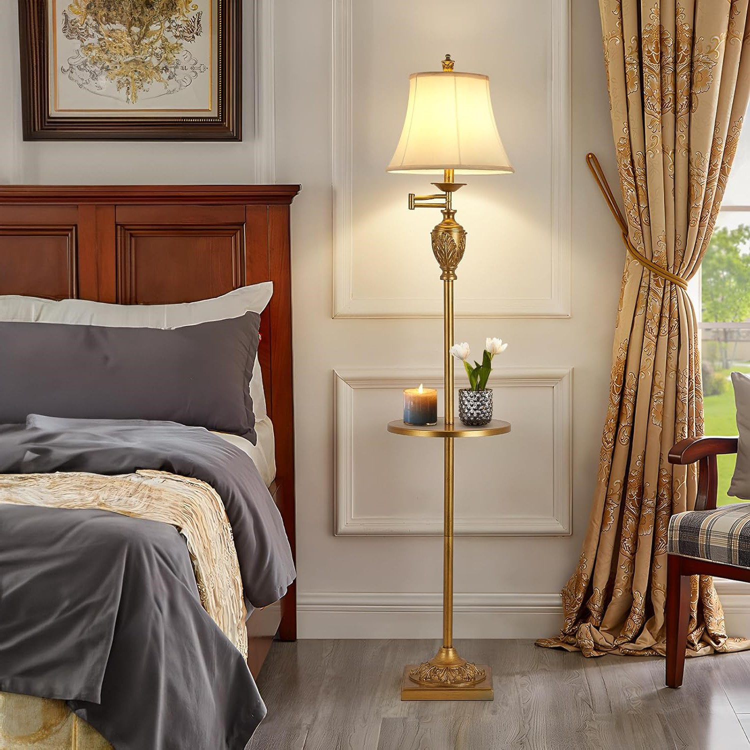 Rosdorf Park Traditional LED Floor Lamp with 350° Adjustable Swing Arm ...
