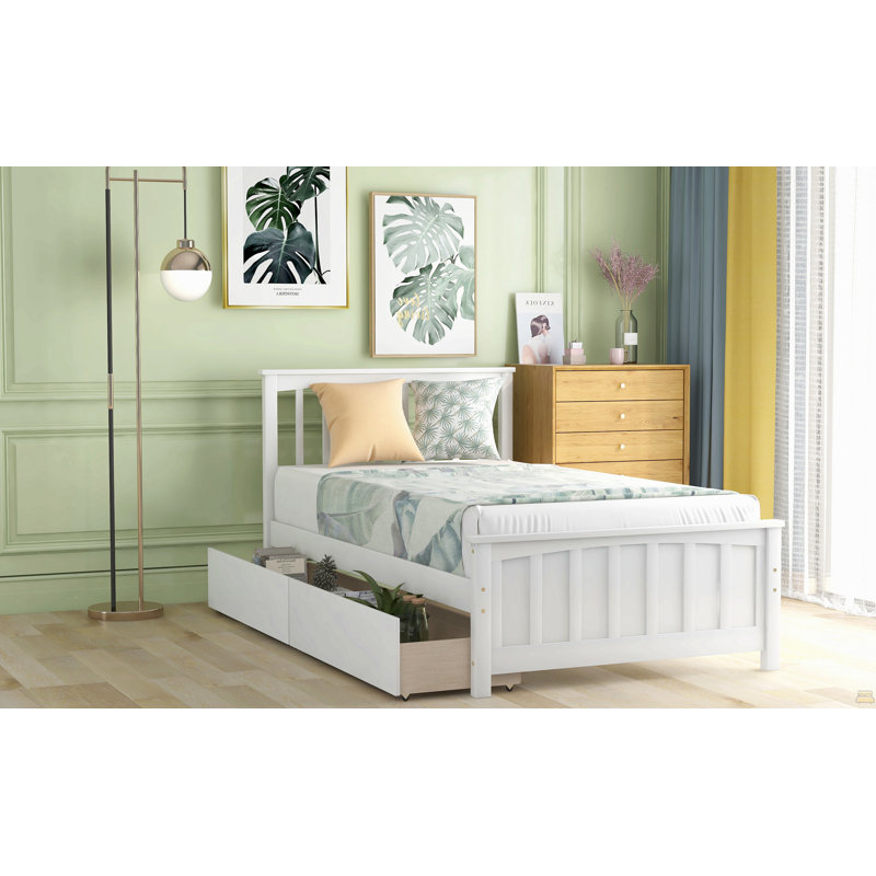 Lit plateforme simple avec deux tiroirs, Blanc