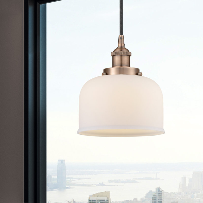 Luminaire suspendu en forme de cloche à 1 lumière Bostonia, Blanc, H 9,5 po x l 8 po x P 8 po, Cuivre