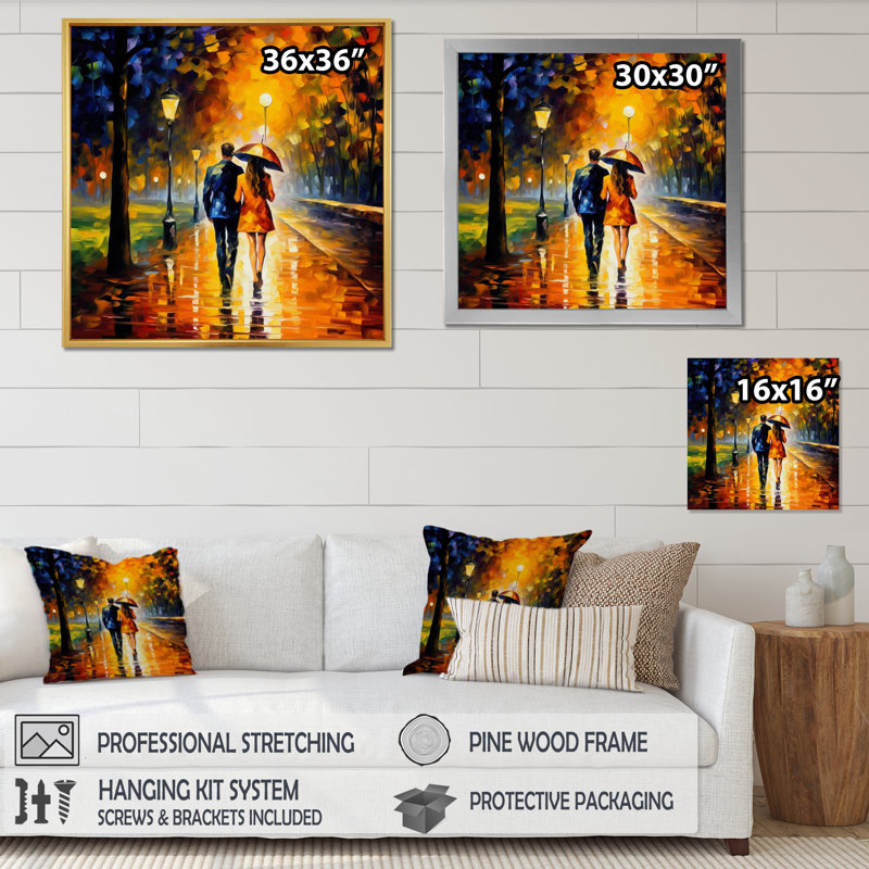 " Couple Romance In Paris ", Black Floater Frame, 16" H x 16" W x 1" D