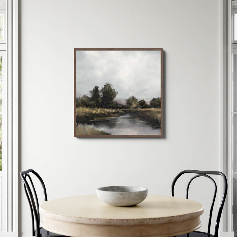 Imprimé «Spring River» par Dan Hobday, Non, H 30 po x l 30 po, Papier avec cadre photo noyer