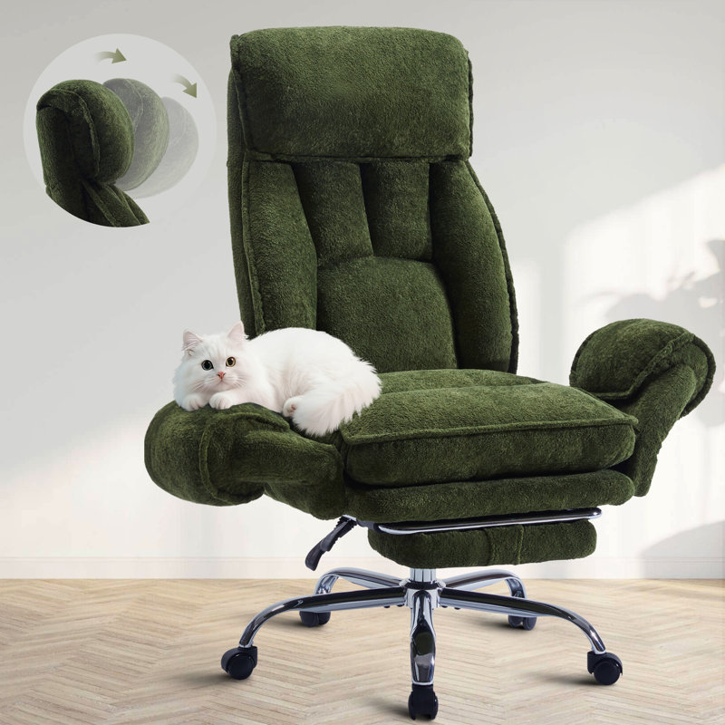 Criss Cross Office Chair, Cloud Desk Computer Chair with 5-Position Adjustable Armrests&Headrest Cat Perch &Cross Legged Sitting, Executive Vanity Chair Wide with FootRest, Reclining Desk Chair Green