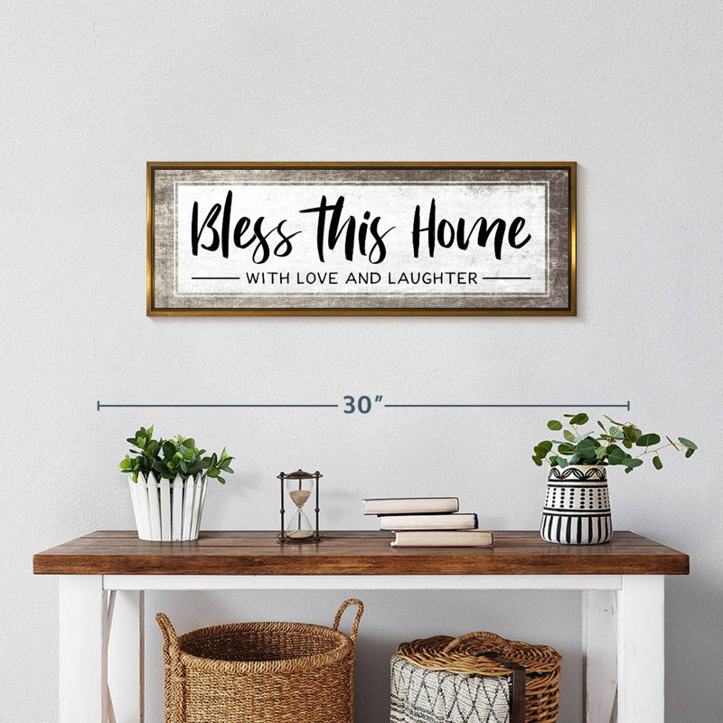 Plaque murale «Bless This Home», 25 po x 9 po, Cadre flottant doré