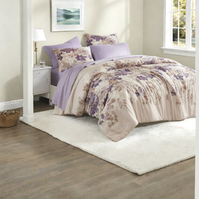 Cozy Taupe Bedding Sets, Polyester Floral Pattern, Queen Size For Home Comfort