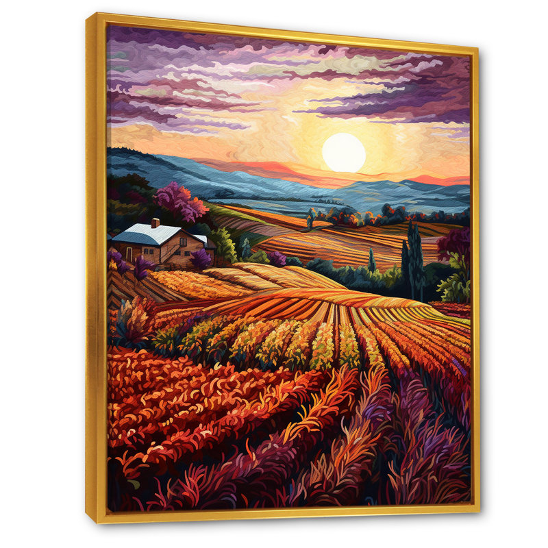 " Vineyard Sunset II ", 40" H x 30" W x 1.5" D, Gold Floater Framed