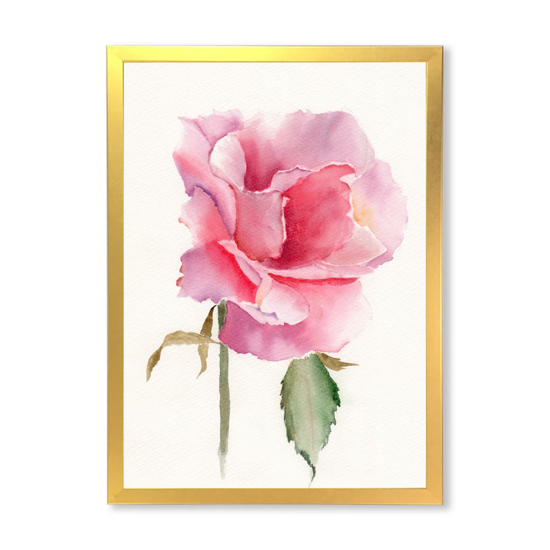 Fleur rose vif rétro - peinture sur toile, H 40 po x l 30 po x P 1,5 po, Cadre doré