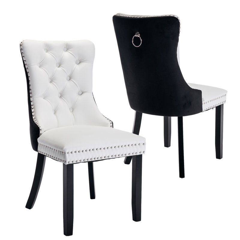Chaise de salle à manger Kingson Modern Glam, Blanc/Noir, 2