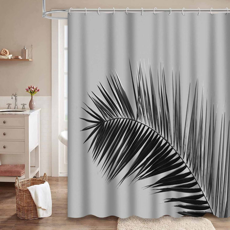 Rideau de douche imperméable palmier noir et blanc à 12 crochets, L 72 po x l 72 po