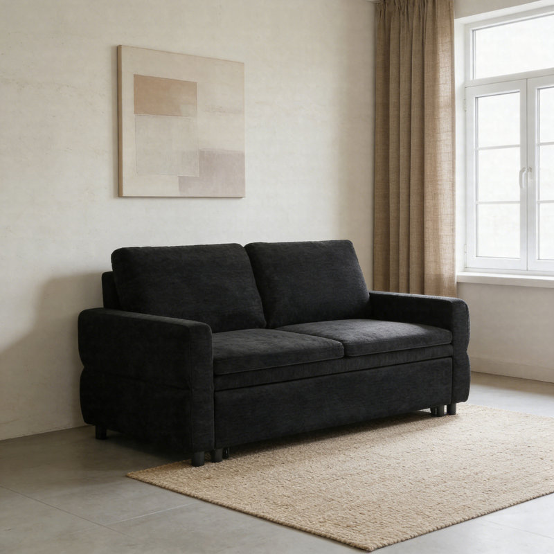 Convertible Sleeper Sofa Loveseat With Adjustable Backrest And USB Ports, 62.75" Chenille Upholstered Sofa Bed For Small Spaces