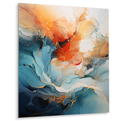 Teal orange audacieux abstrait Flow Collage II - collages abstraits, art mural en métal