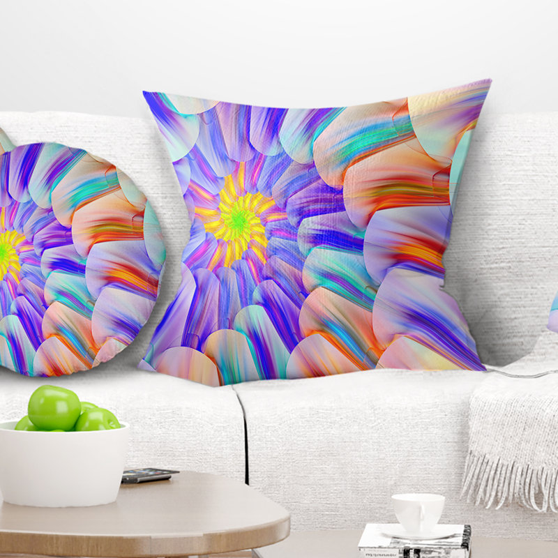 Spectaculaire vitrail avec spirales - coussin imprimé floral, 16 po x 1 po, Bleu pâle, Coussin décoratif