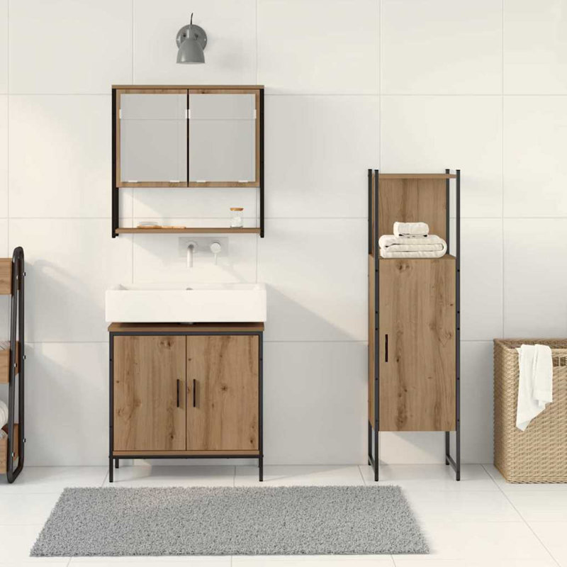 Bathroom Furniture Set With Door 3 Pcs 33 X 33 X 102.5 Cm, Natural