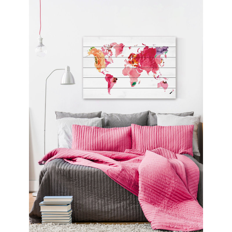 « floral map »-impression, H 24 po x l 36 po x P 1,5 po, Bois blanc