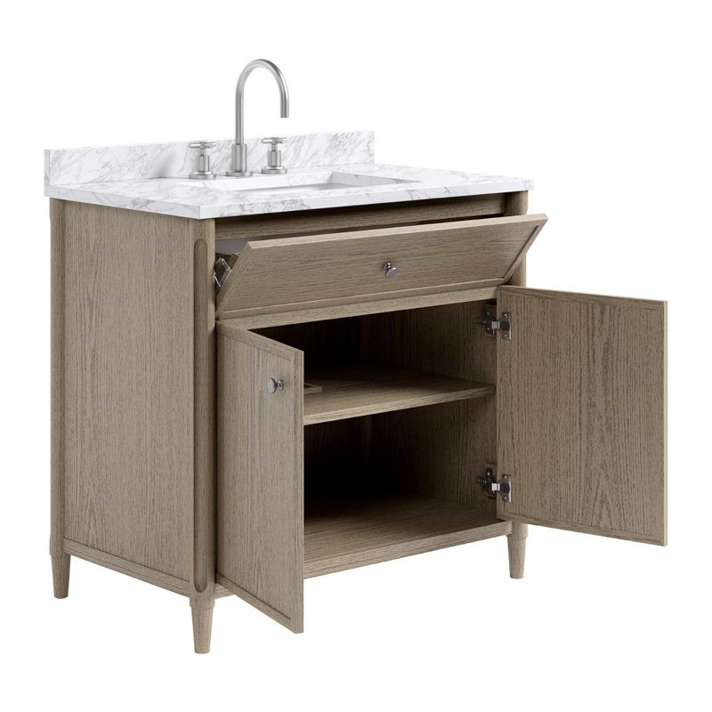 TileBar Studio Vanities Ashford Vanity with Top, 36" W, Carrara Marble