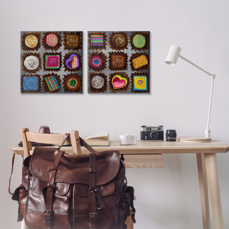 Ensemble de 2 reproductions d'art sur toile, "Divers chocolat" par Liz Jardine, H 17 po x l 17 po