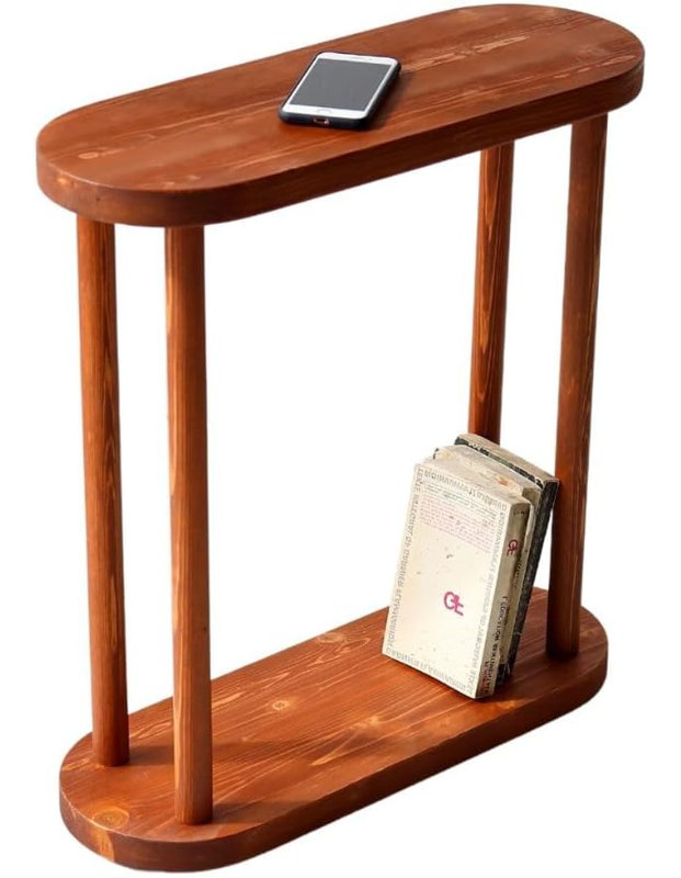 Table d'appoint ovale en bois massif, table de bout mince, petite table basse (châtaignier, grande)