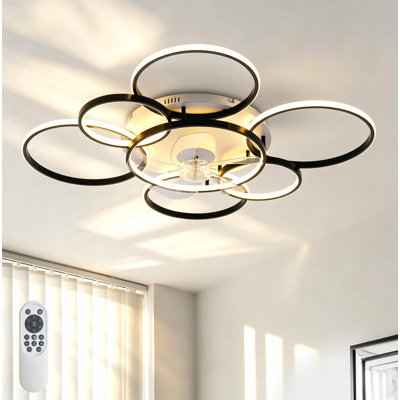 Ventilateur de plafond encastrable moderne à moteur à courant continu et à profil bas de 41 pouces à 6 vitesses avec lumière DEL à intensité variable, noir mat