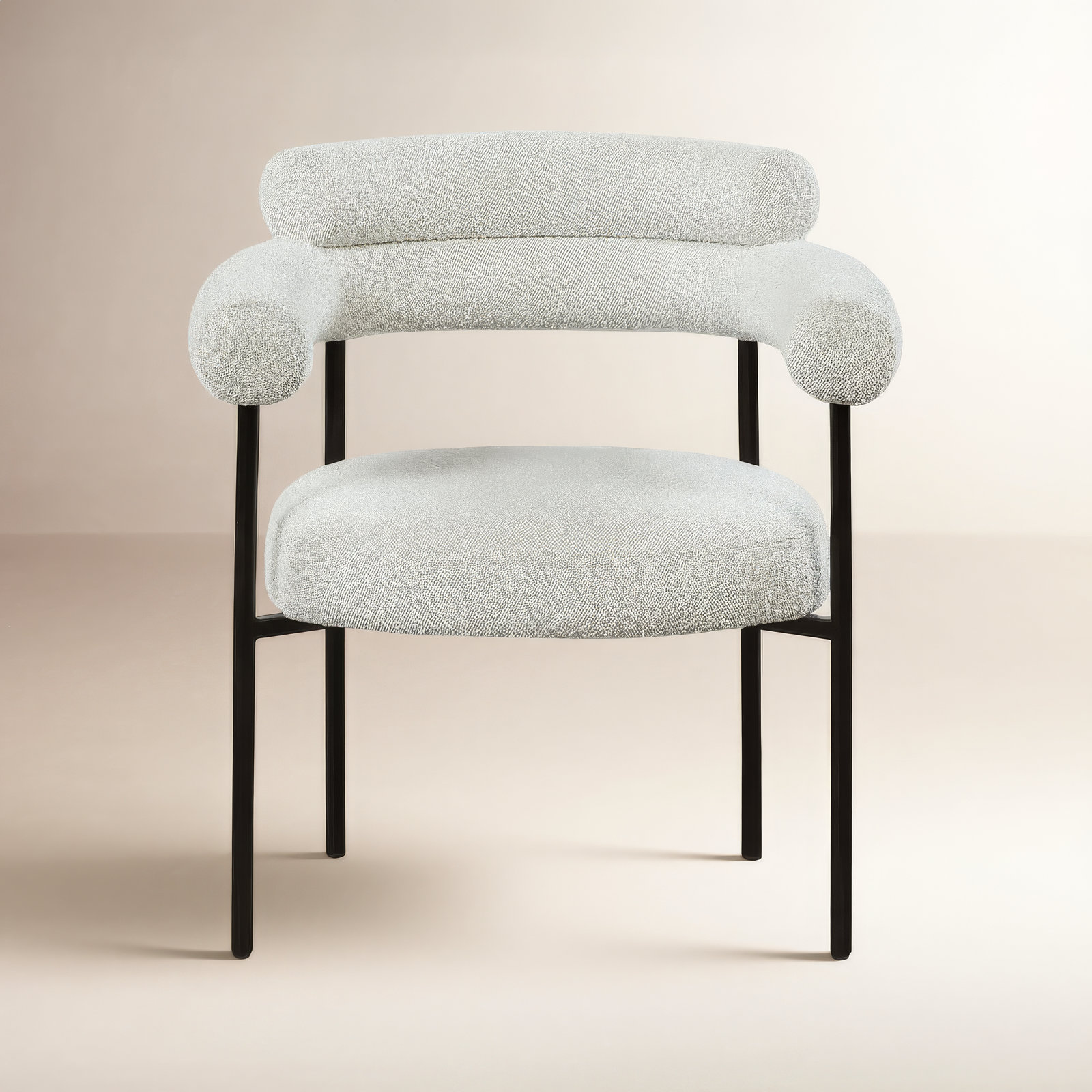 Dining Armchair, Cream Boucle, Matte Black