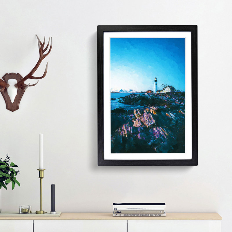 Lighthouse in Cape Elizabeth Maine in Abstract - Picture Frame Graphic Art Print, 65cm H x 48cm W x 2cm D, Black Framed