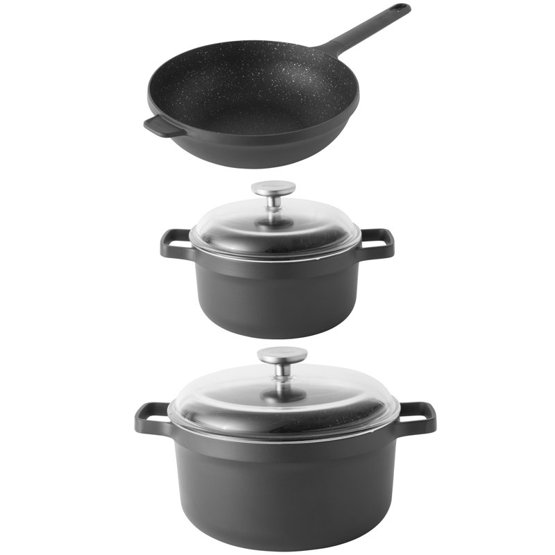 Batterie de cuisine en fonte d'aluminium antiadhésive 5 pièces BergHOFF GEM avec cass, poêle à frire et marmite
