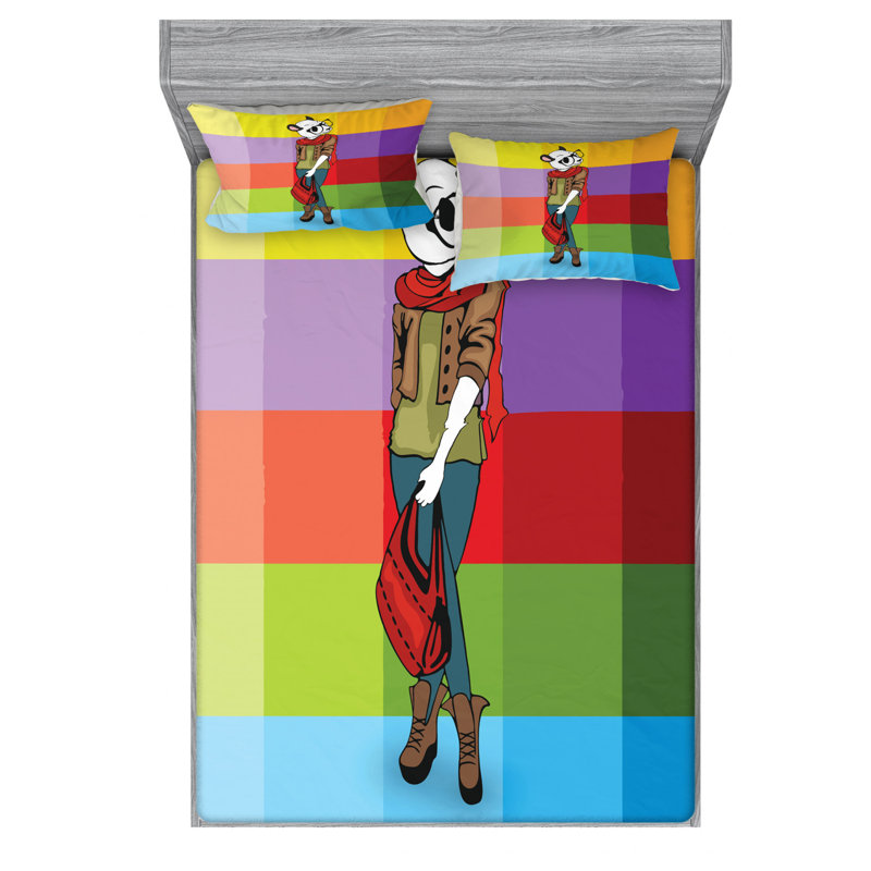 Microfiber Geometric Sheet Set, Full Sheet Set with Fitted Sheet