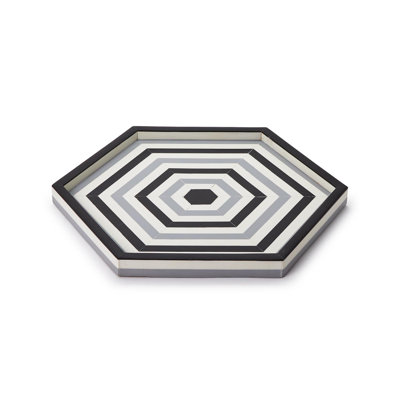 Plateau hexagonal décoratif gris Concentrics - résine / panneau de fibres à densité moyenne