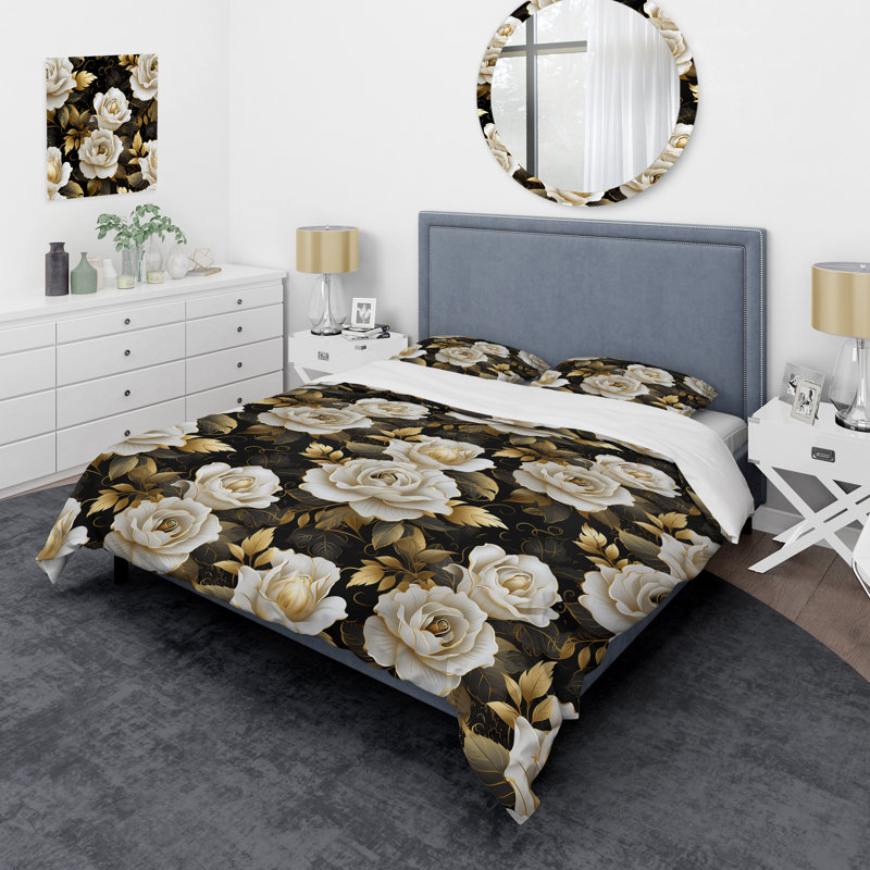 Ensemble de housse de couette Timeless Beige Rose Elegant Bouquet IV, Housse de couette pour grand lit et 2 taies décor