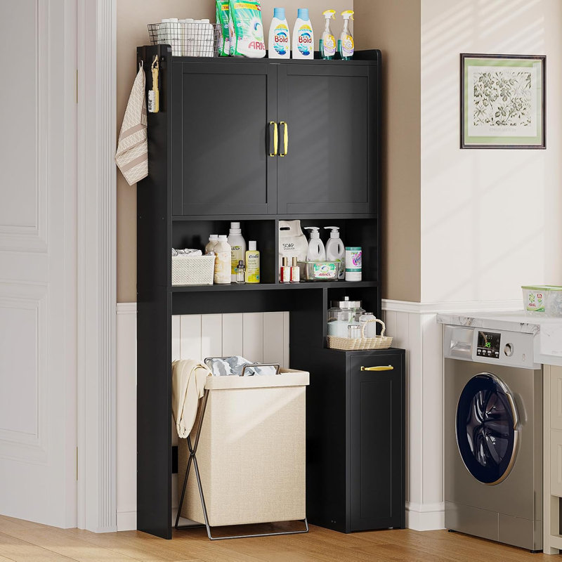 Rangement autoportant au-dessus de la toilette avec poulie, Noir