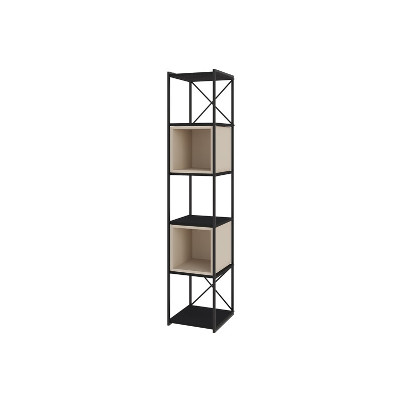5-Shelf Slim Display Bookcase with Cross Metal Frame, Black/Sandstone