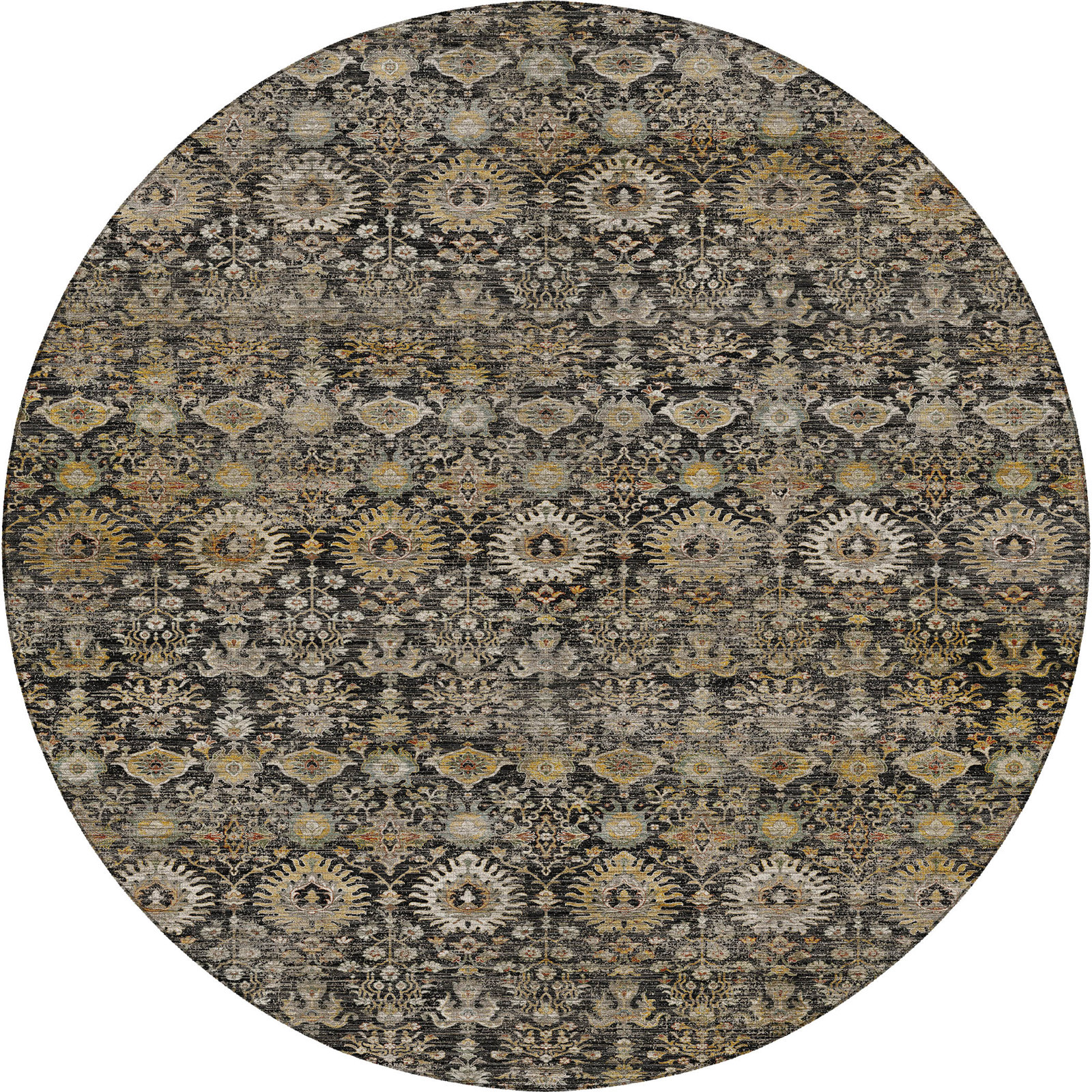 Premium Machine Washable Tirico Traditional Rug, Black, 8' Round