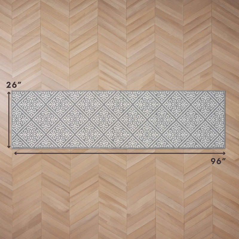 Austell Machine Woven Synthetic Geometric Area Rug, Light Gray/Natural, Runner 2'2" x 8'
