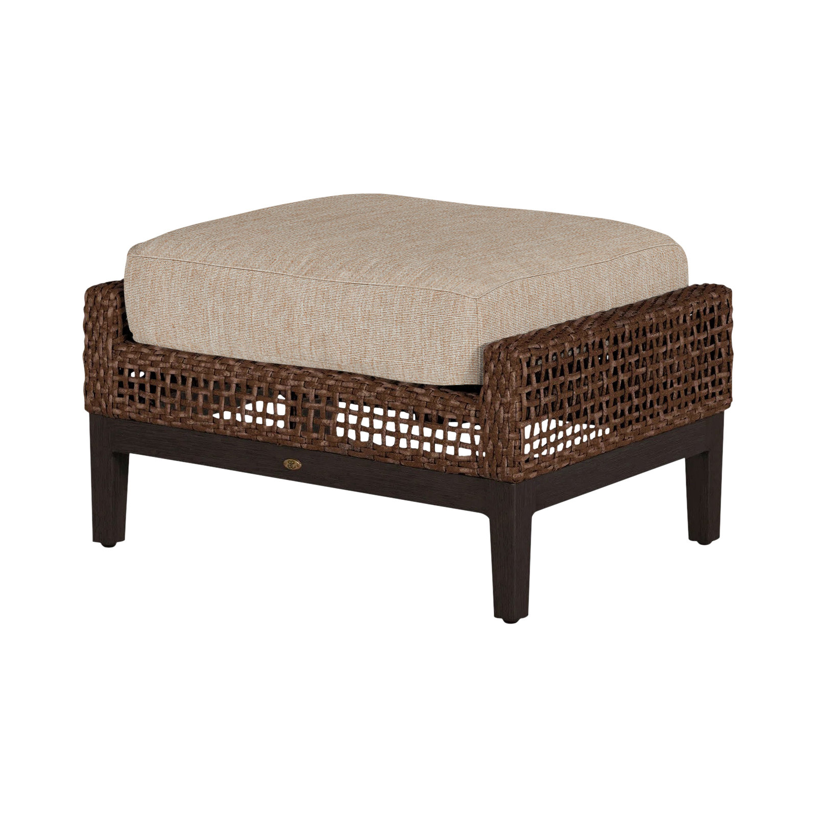 Peninsula Wicker Outdoor Woven Ottoman, No welt + Standard fill, Mahogany/Chestnut, Canvas Sand