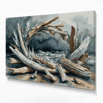 Coastal Driftwood Arrangement Gray Canvas Wall Art