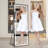 21 Inch Wide Full Black Led Wall Mounted Mirror With Dimming Function, Adjustable Floor Bracket, Three Color Temperatures 64 X Standing For Gym Equipment