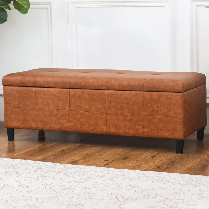 46 Inches Storage Bench For Bedroom, Cognac