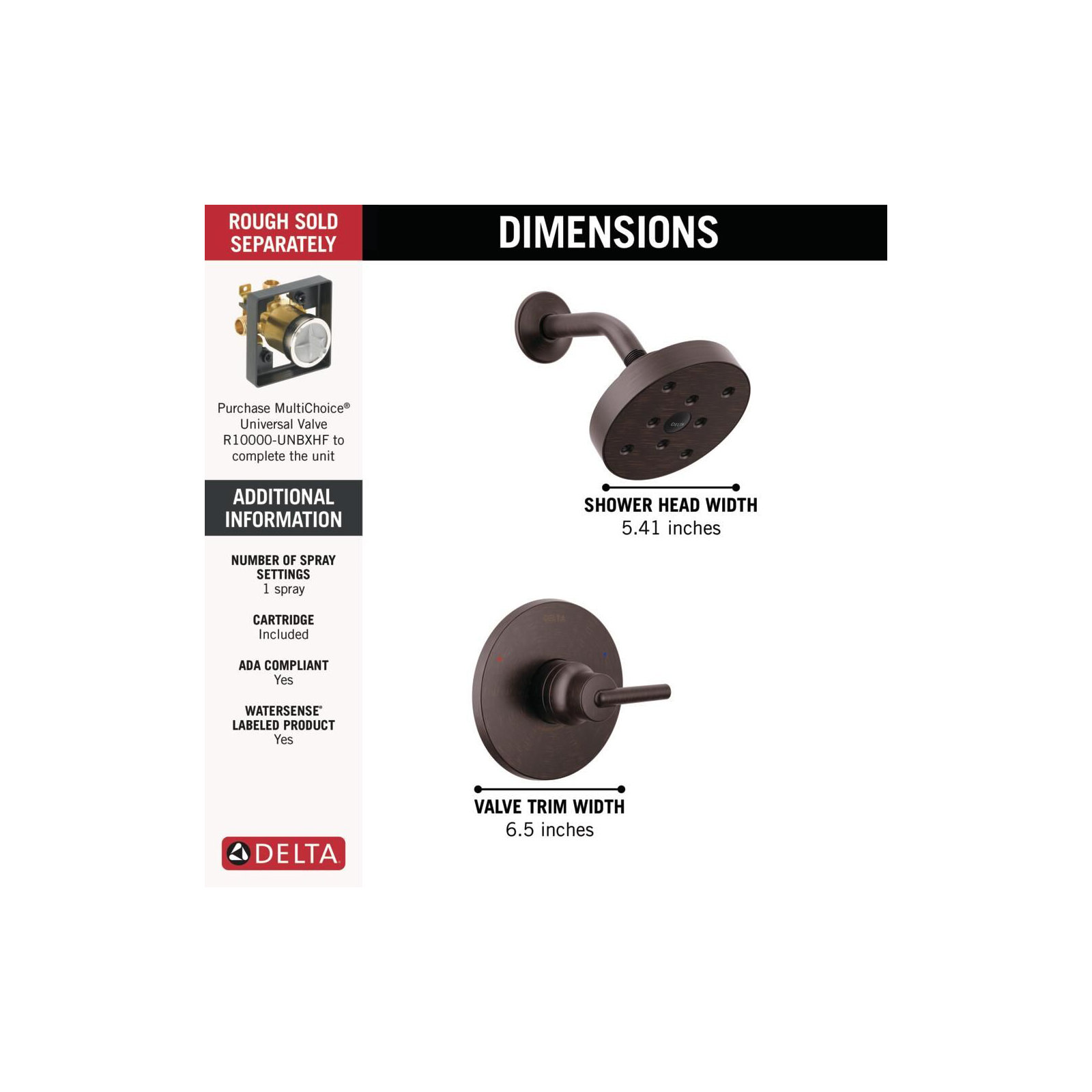 Trinsic 14 Series Single-Function Shower Faucet Set, H2Okinetic Shower Valve Trim Kit, Venetian Bronze