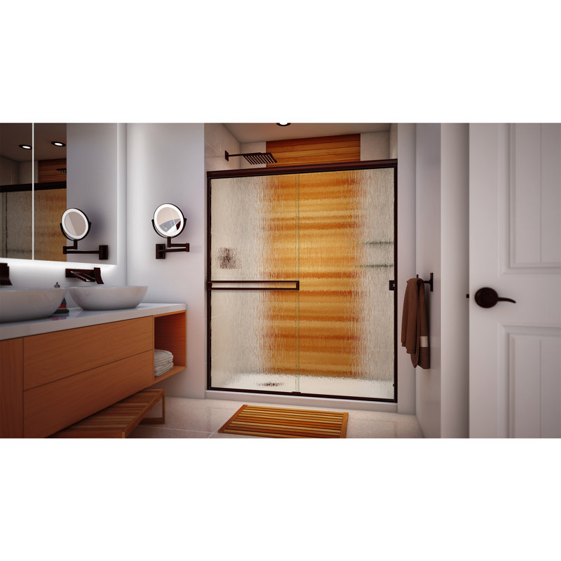 Porte de douche SE l 56 "x H 70,38" SE, Bronze huilé, Verre de pluie