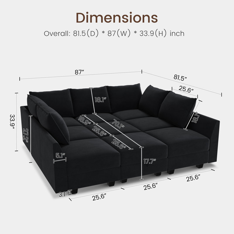 Canapé modulaire en velours Kandle, Noir