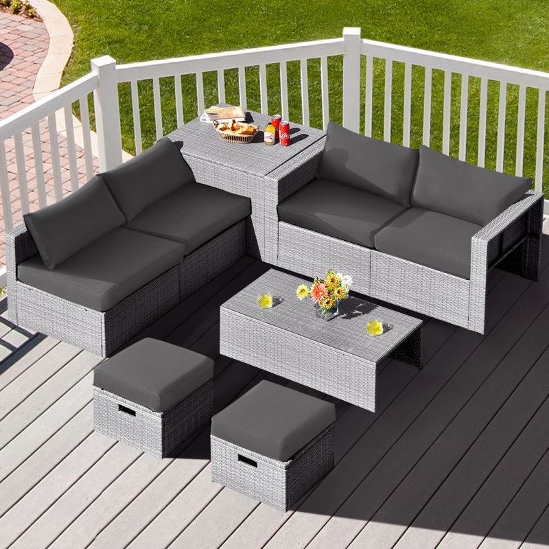 Aleshka 6 - Person Patio Conversation Set with Cushions, Gray, Gray