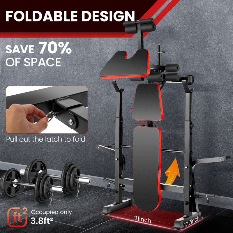 Ensemble de banc de musculation 6 en 1 660 lb avec support à squat Banc d'entraînement réglable avec support pour jambes Preacher Curl Rack