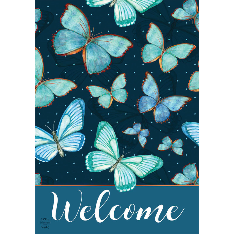 Drapeau de la maison des papillons bleus, Printemps bleu marine/turquoise