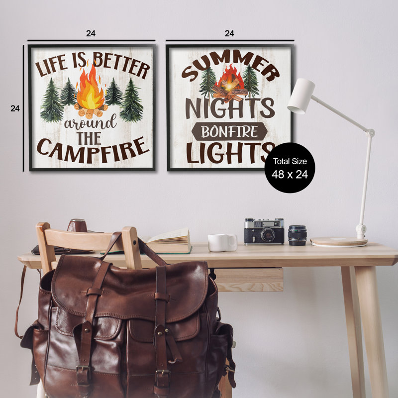 «Summer Nights Campfire», ensemble de 2 giclées d'art par Kim Allen, H 24 po x l 24 po, Giclée encadrée noir minuit