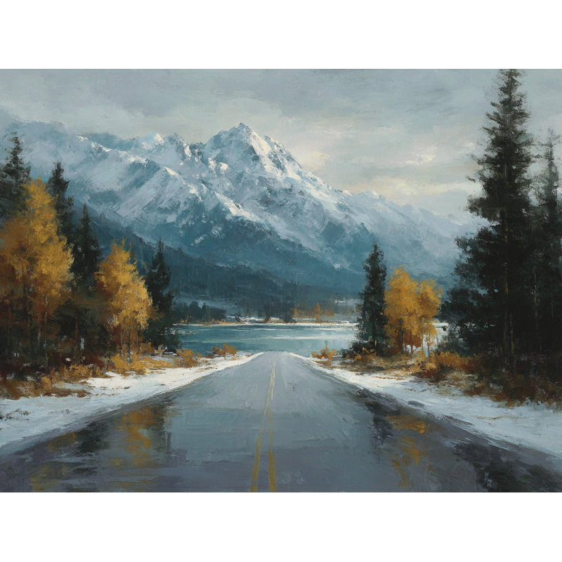 Automne, route vers les montagnes, art mural sur toile tendue, 12 po x 16 po