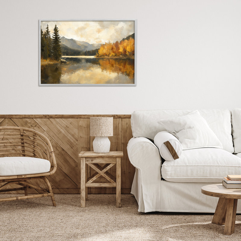«Peaceful Autumn River Scenery», estampe numérique par Petal Prints Design, H 16 po x l 24 po, Estampe numérique Farmhouse