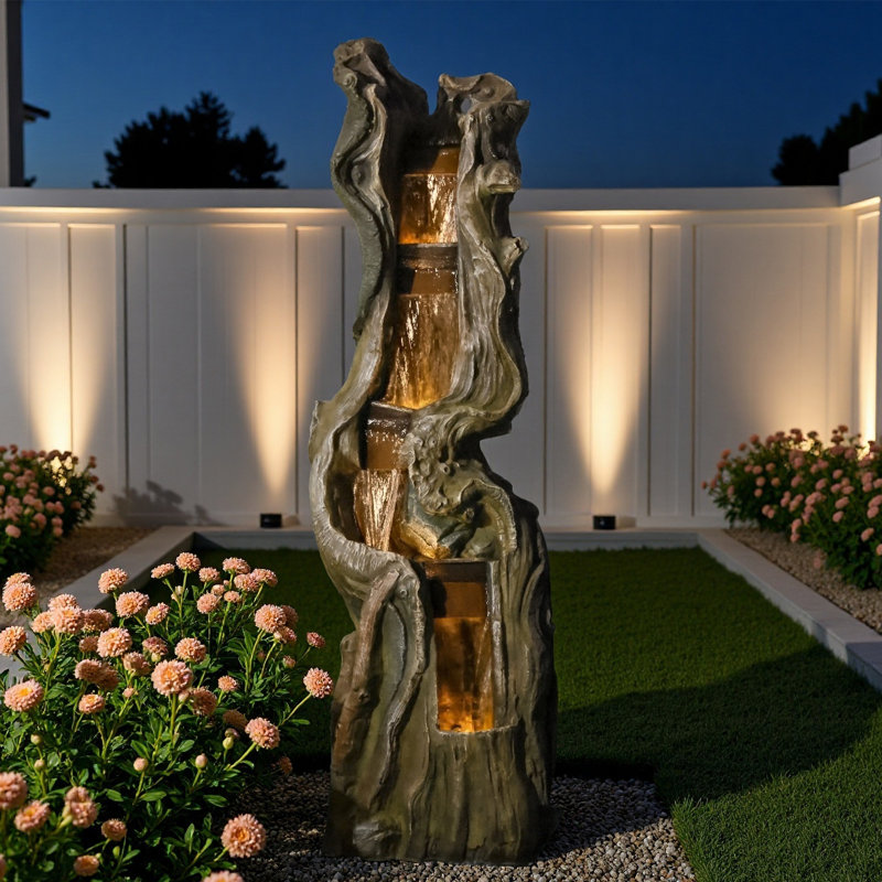 Water Fountain Resin Multi-Level Rock-Style With LED Illumination For Patio