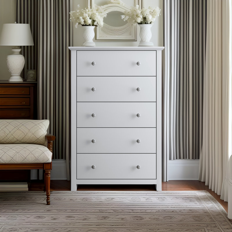 Tevrat 31.1" W 5-Drawer Chest, Matte White