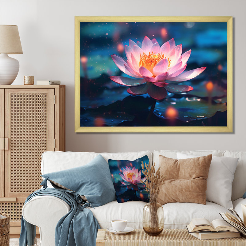 «Blossoming Wild Pink Lotus In Pond», reproduction sur toile, H 30 po x l 40 po x P 1,5 po, Cadre doré à une seule photo