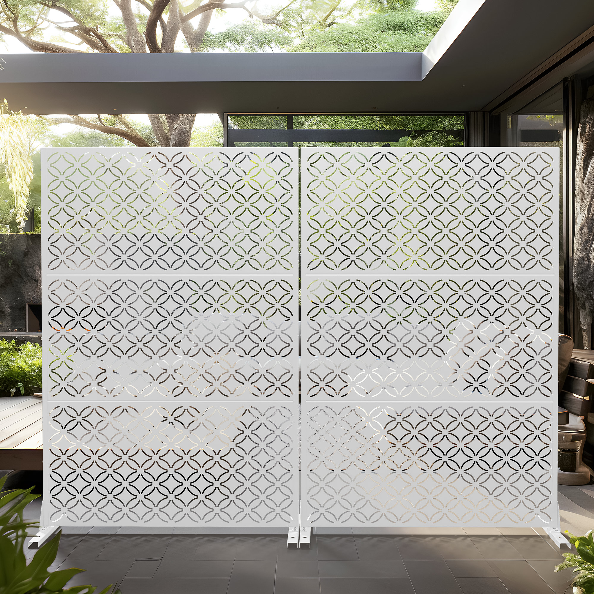6 ft. H x 4 ft. W Metal Privacy Screen Fence Panel Fency Finish: White